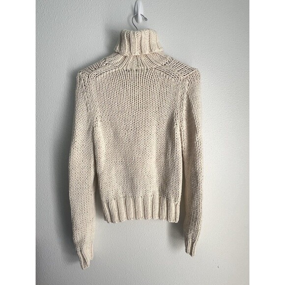 J Crew 100% Wool Aran Style Cable Knit Fisherman Hand Knit Turtleneck Sweater M - Picture 5 of 8